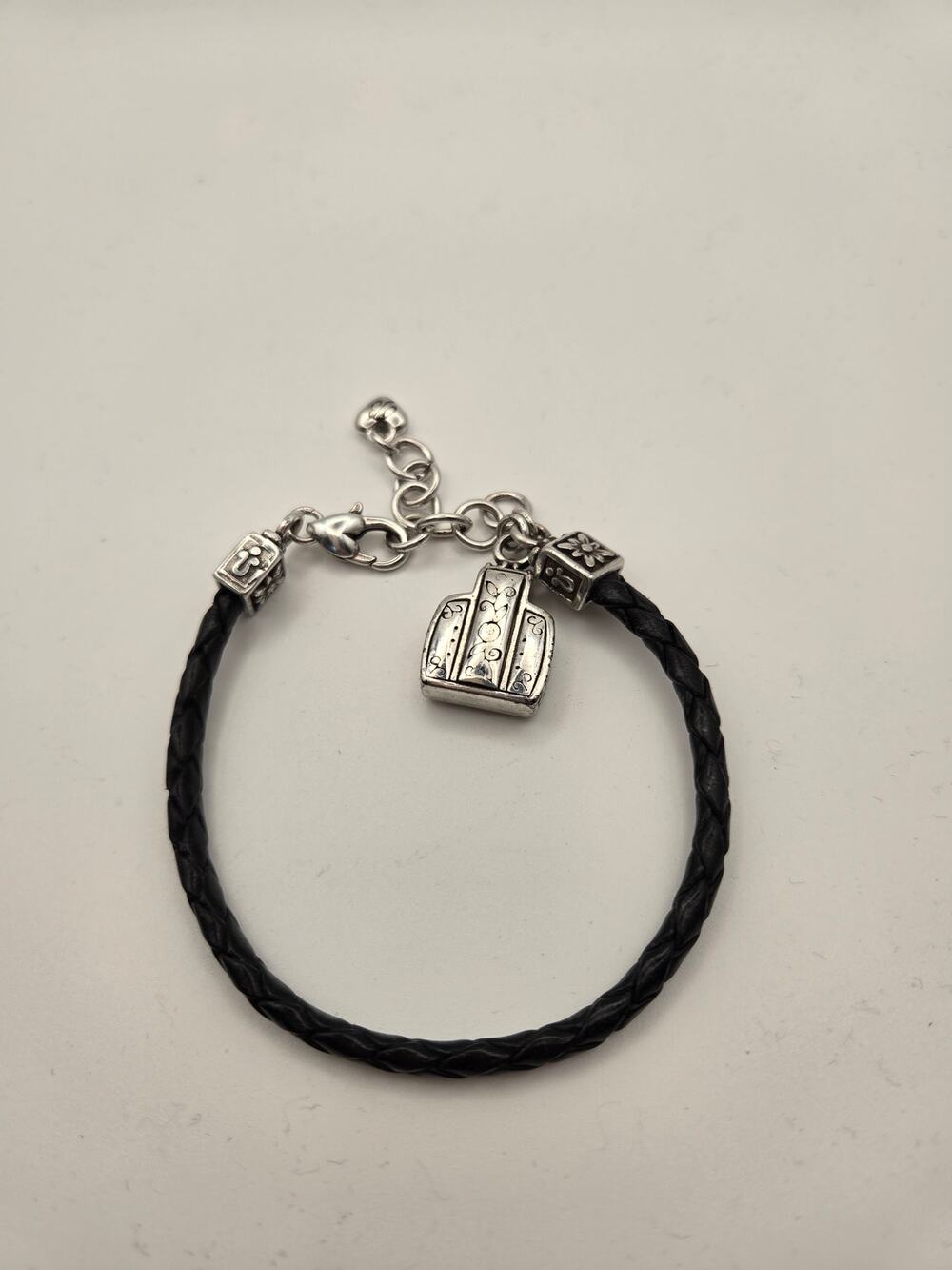 BRIGHTON Best Friends Silver Tone Black Leather Bracelet